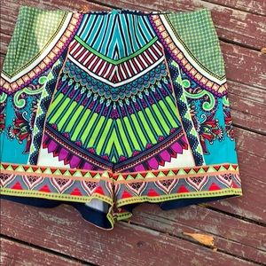 Colorful boho flat front spandex shorts